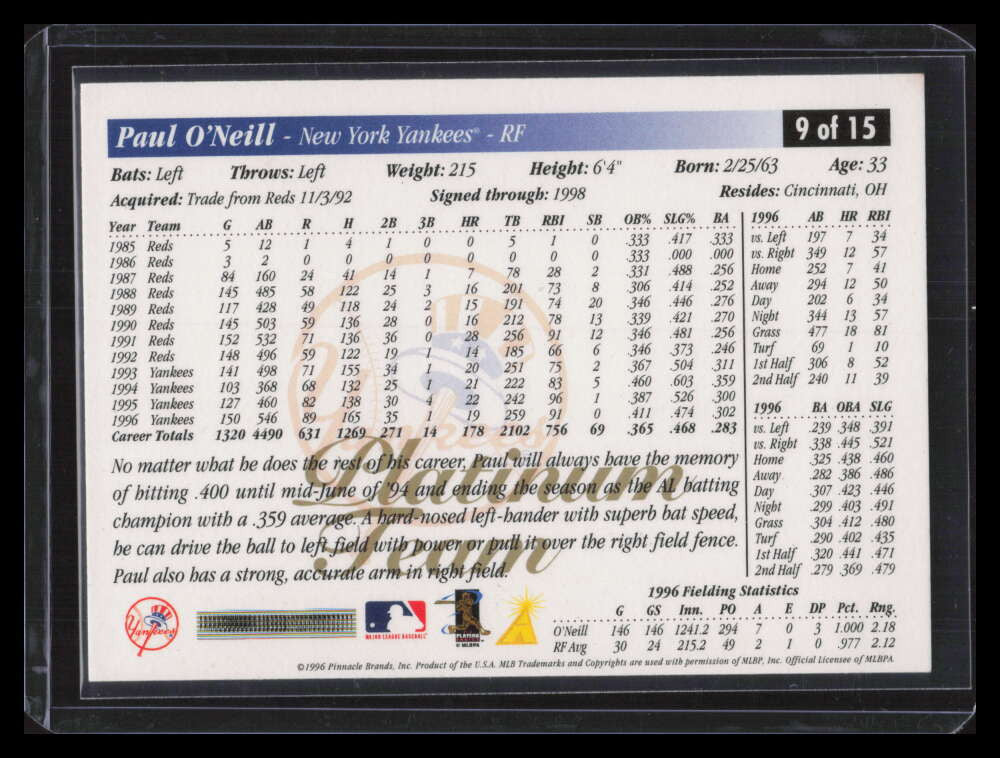 1997 Yankees Score Platinum 9 Paul O'Neill