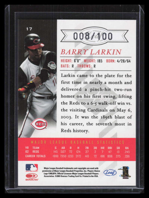 2003 Leaf Limited Silver Spotlight 17 Barry Larkin 8/100
