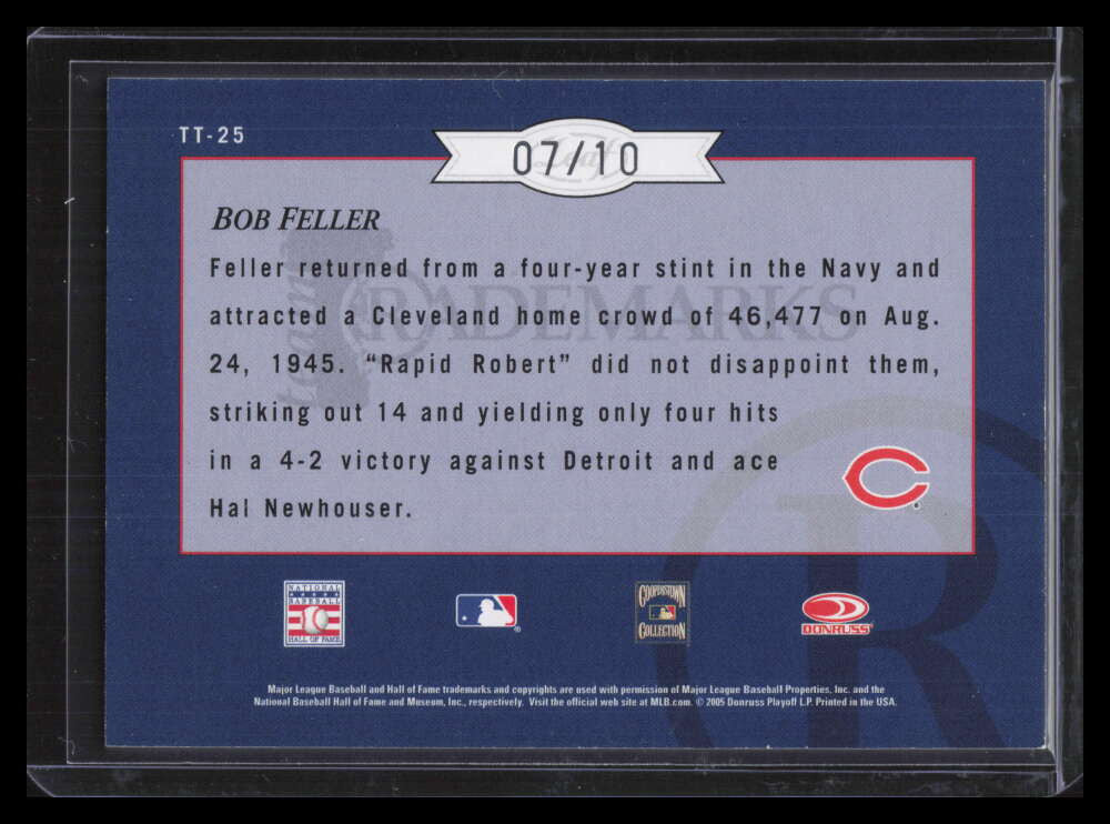 2005 Leaf Limited Team Trademarks Foil 25 Bob Feller 7/10
