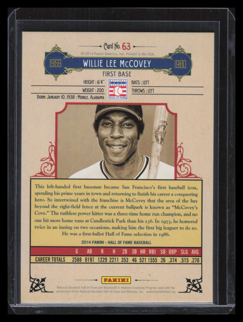 2014 Panini Hall of Fame Red Frame Gold 63 Willie McCovey 3/5