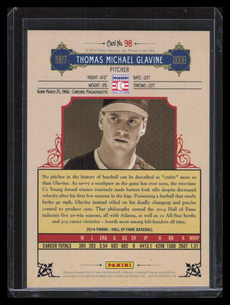 2014 Panini Hall of Fame Red Frame Green 98 Tom Glavine 9/10