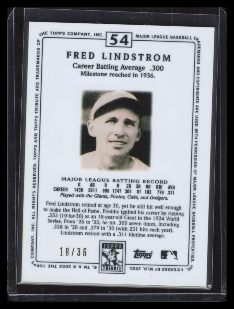 2002 Topps Tribute Lasting Impressions 54 Fred Lindstrom 18/36