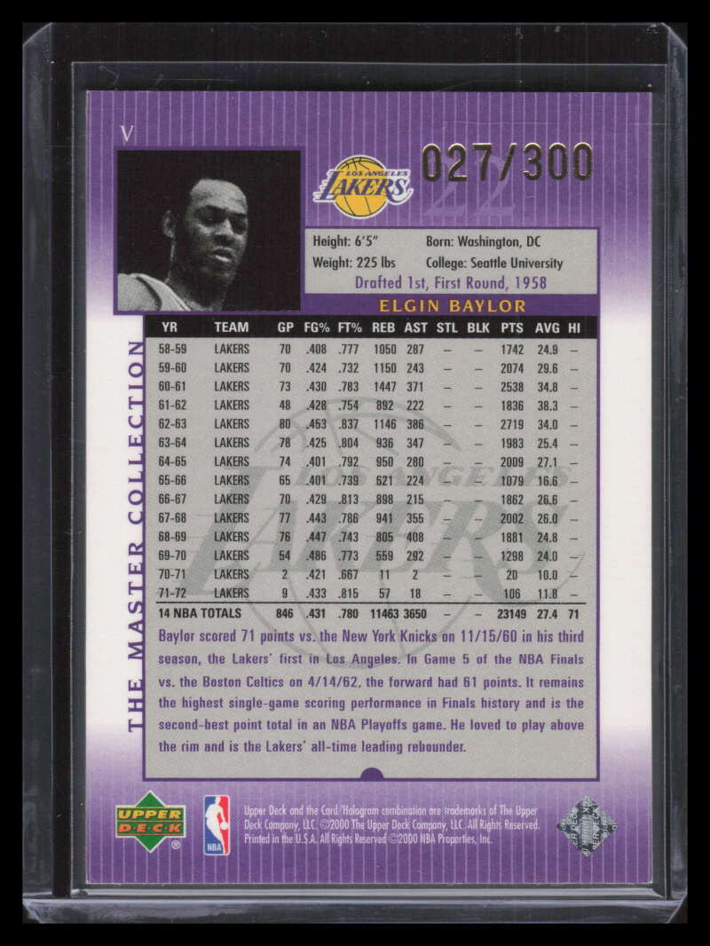 2000 Upper Deck Lakers Master Collection 5 Elgin Baylor 27/300
