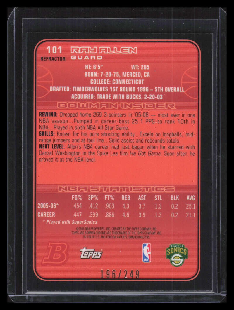 2006-07 Bowman Chrome Refractor 101 Ray Allen 196/249