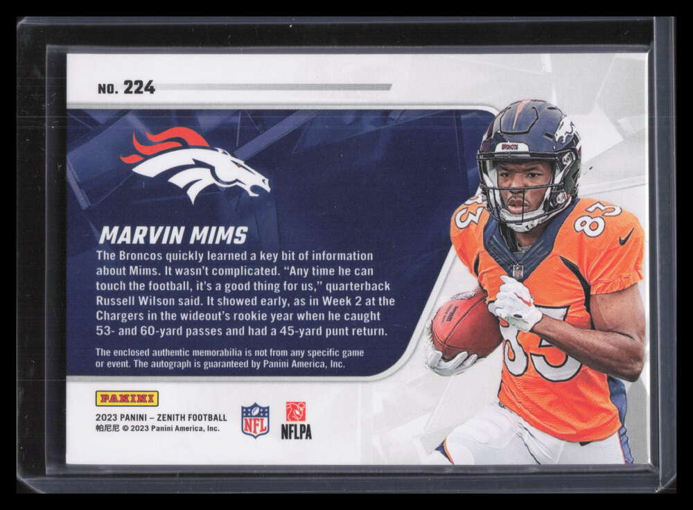 2023 Zenith 224 Marvin Mims Rookie Patch Auto 167/299