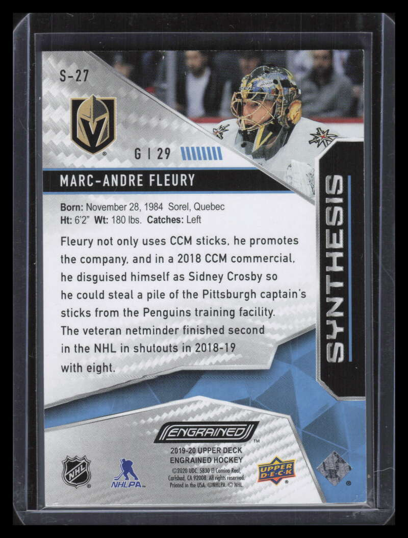 2019-20 Upper Deck Engrained Synthesis Blue s27 Marc-Andre Fleury 11/50