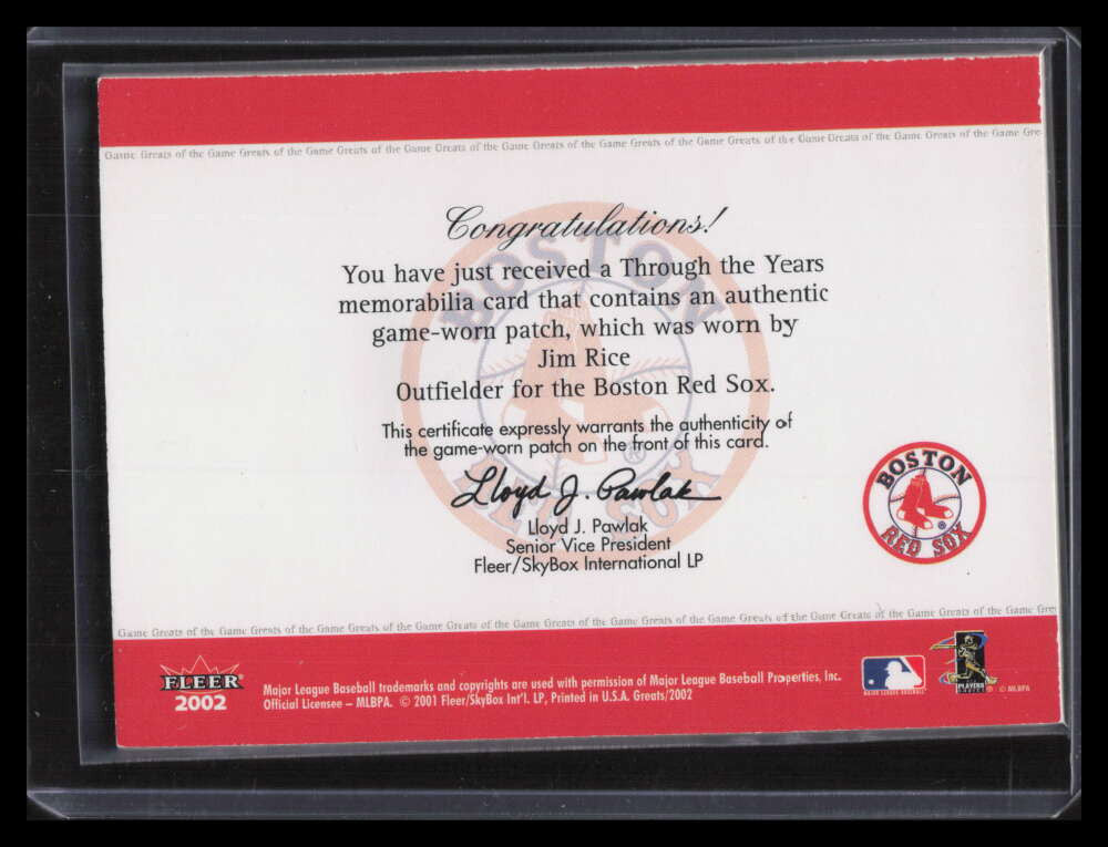 2002 Greats of the Game Through the Years Level 1 Patch 18 Jim Rice Patch 64/100