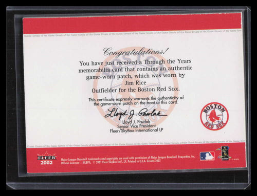 2002 Greats of the Game Through the Years Level 1 Patch 18 Jim Rice Patch 64/100
