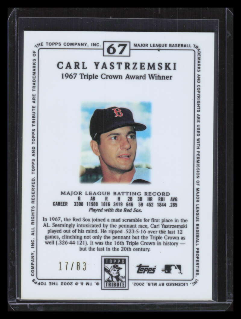 2002 Topps Tribute Lasting Impressions 67 Carl Yastrzemski 17/83