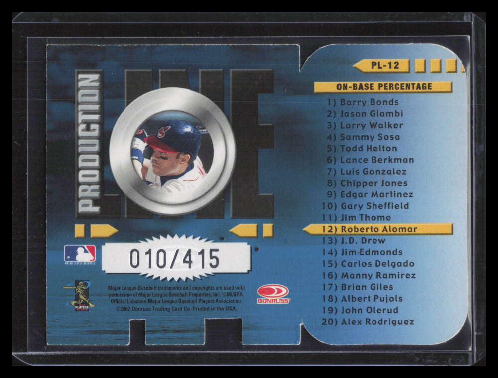 2002 Donruss Production Line Die Cuts 12 Roberto Alomar 10/100