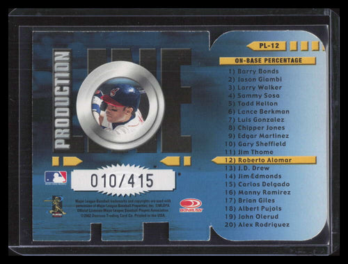 2002 Donruss Production Line Die Cuts 12 Roberto Alomar 10/100