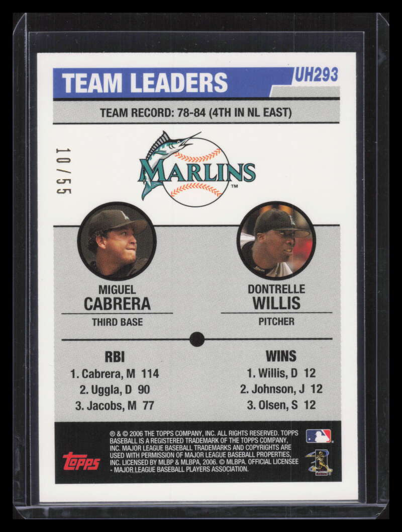 2006 Topps Update Black uh293 Willis Miguel Cabrera TL 10/55 Team Leaders
