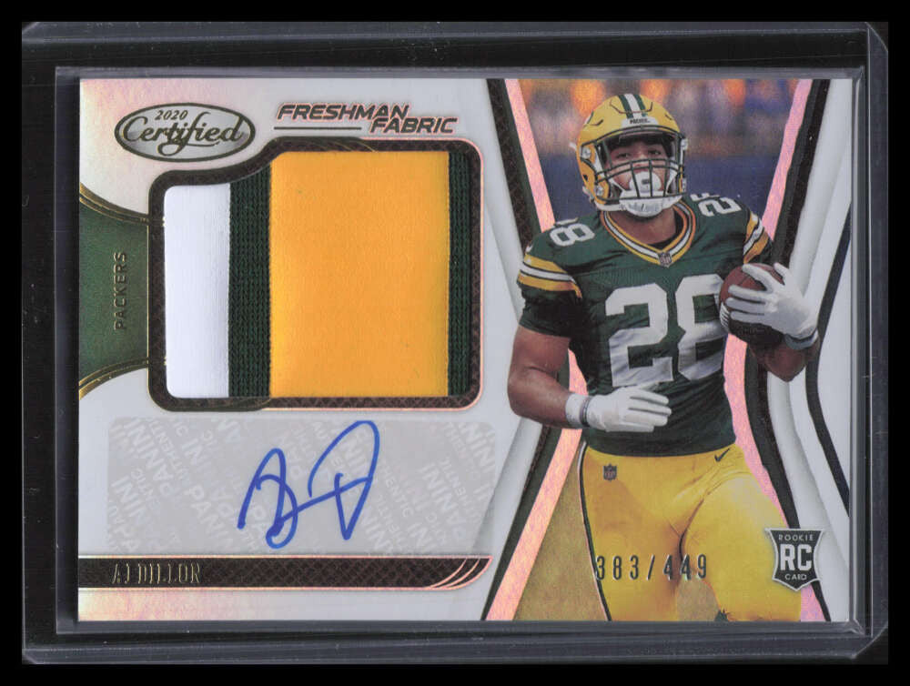 2020 Certified 224 A. J. Dillon Rookie Patch Auto 383/449 Freshman Fabric