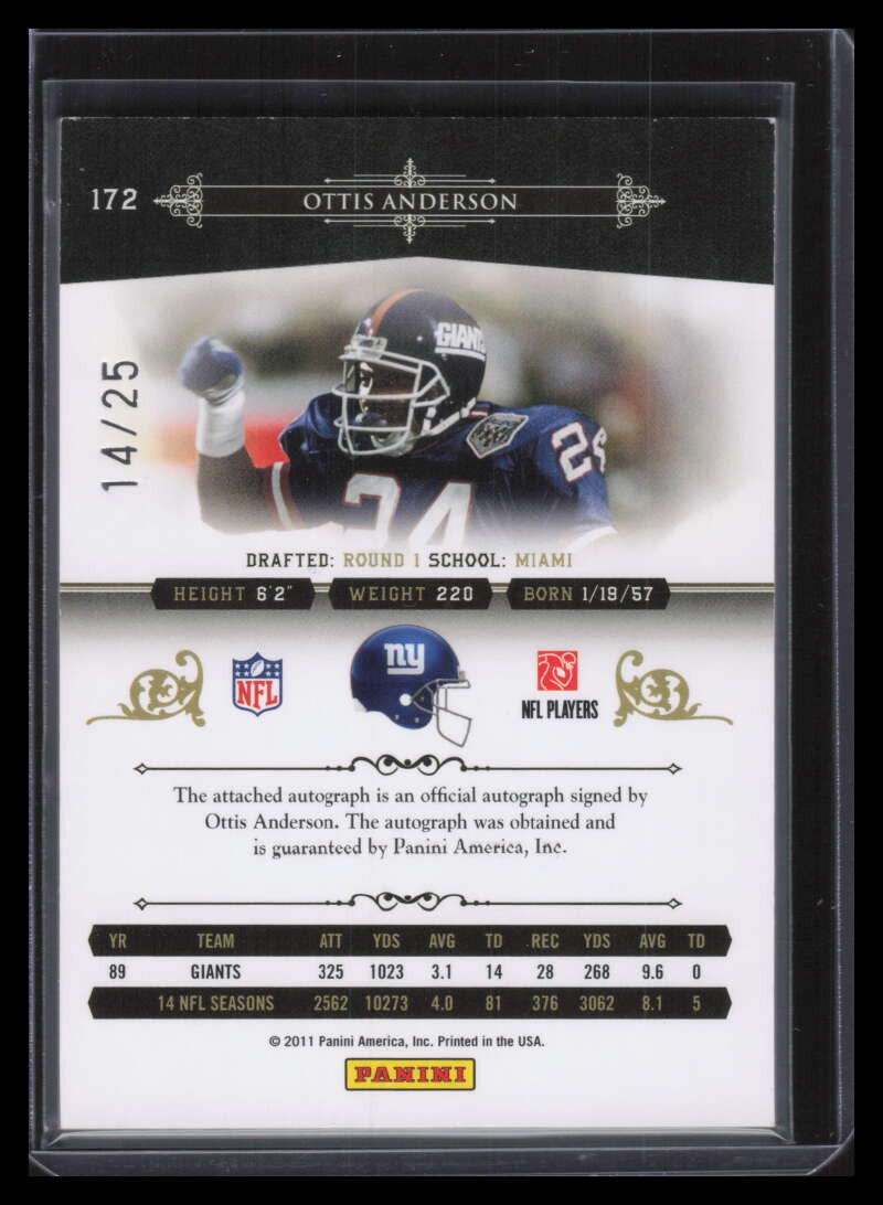 2010 Playoff National Treasures Century Gold Signature Ottis Anderson Auto 14/25