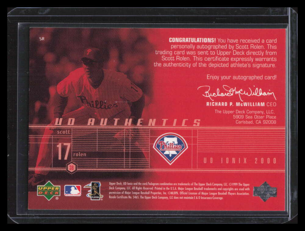 2000 UD Ionix UD Authentics SR Scott Rolen Auto