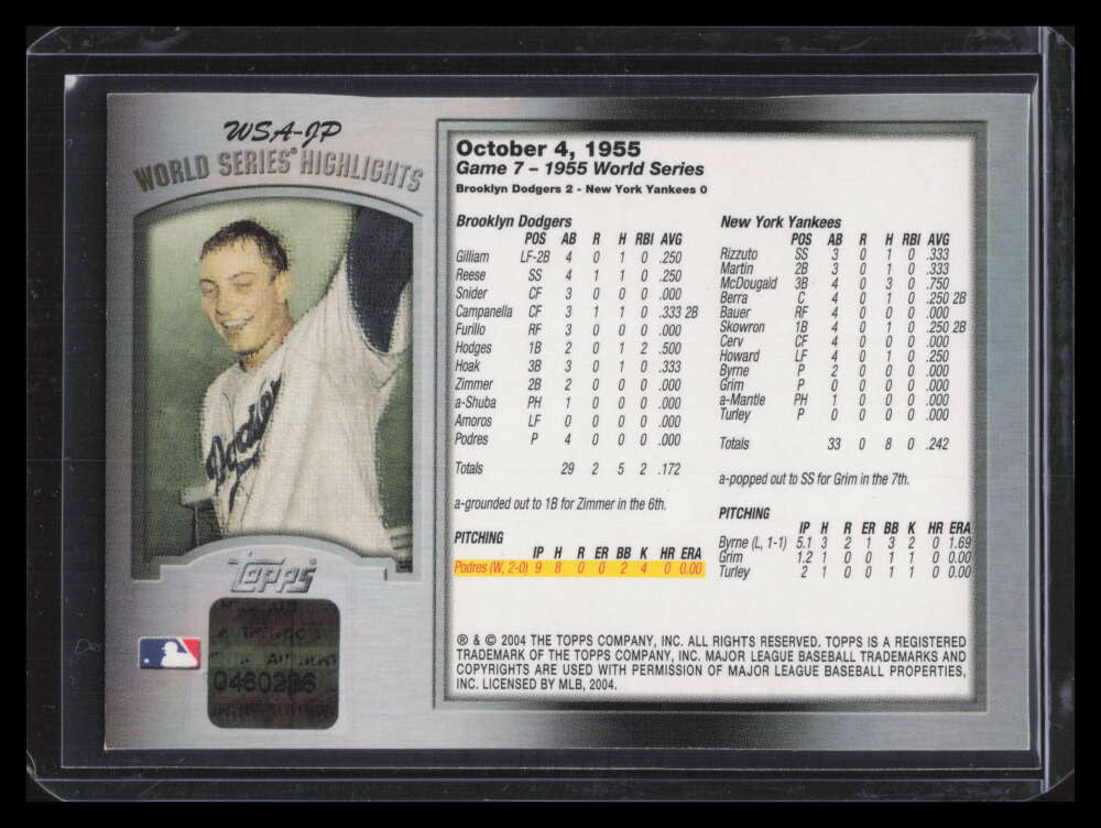 2004 Topps World Series Highlights Autographs jp2 Johnny Podres Auto