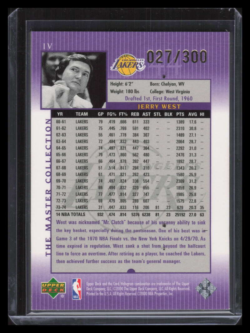 2000 Upper Deck Lakers Master Collection 4 Jerry West 27/300