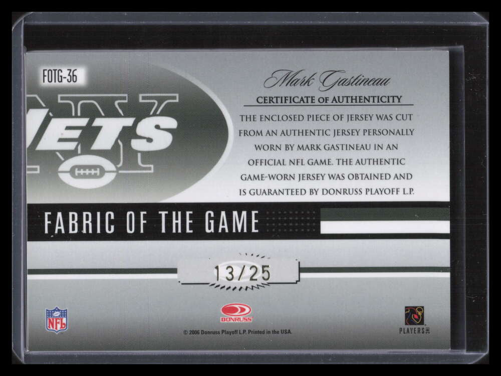 2006 Leaf Certified Materials Fabric of Game Prime 36 Mark Gastineau Patch 13/25