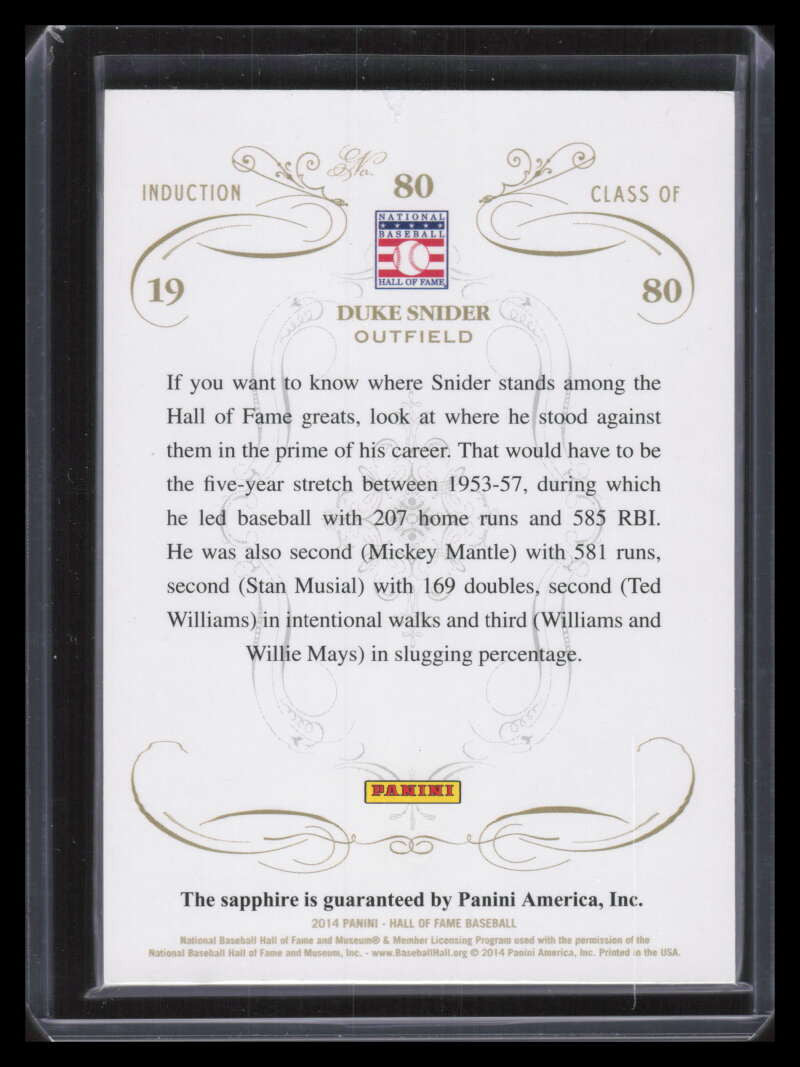 2014 Panini Hall of Fame 75th Anniversary 80 Duke Snider Sapphire Gem 12/15