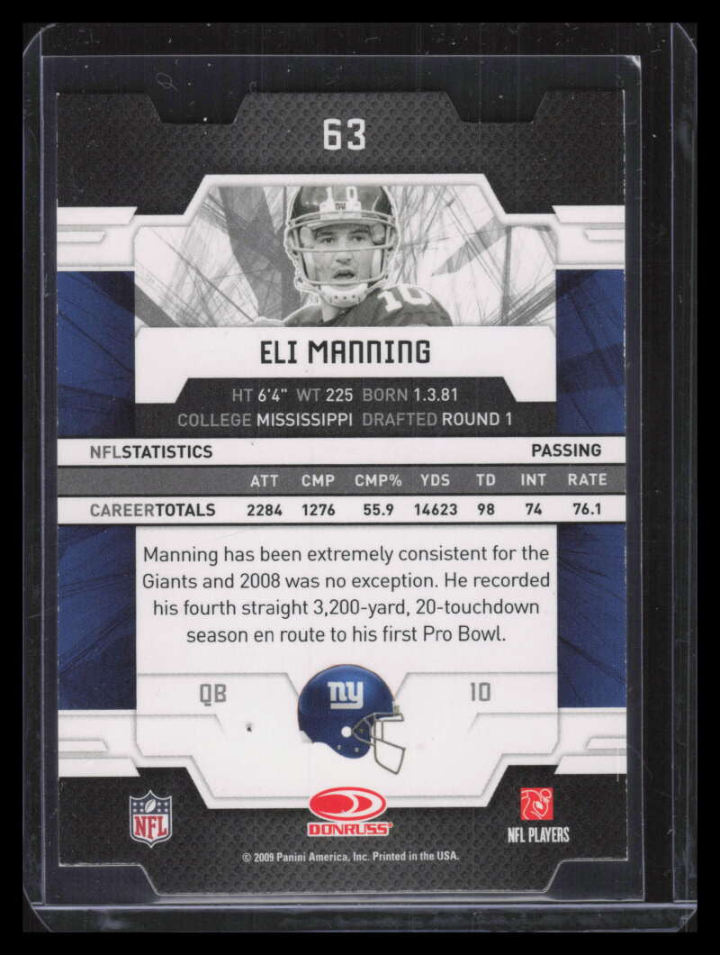 2009 Donruss Elite Status Gold 63 Eli Manning 1/24