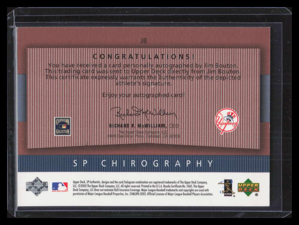 2003 SP Authentic Chirography Yankees Stars Bronze JB Jim Bouton Auto 84/100