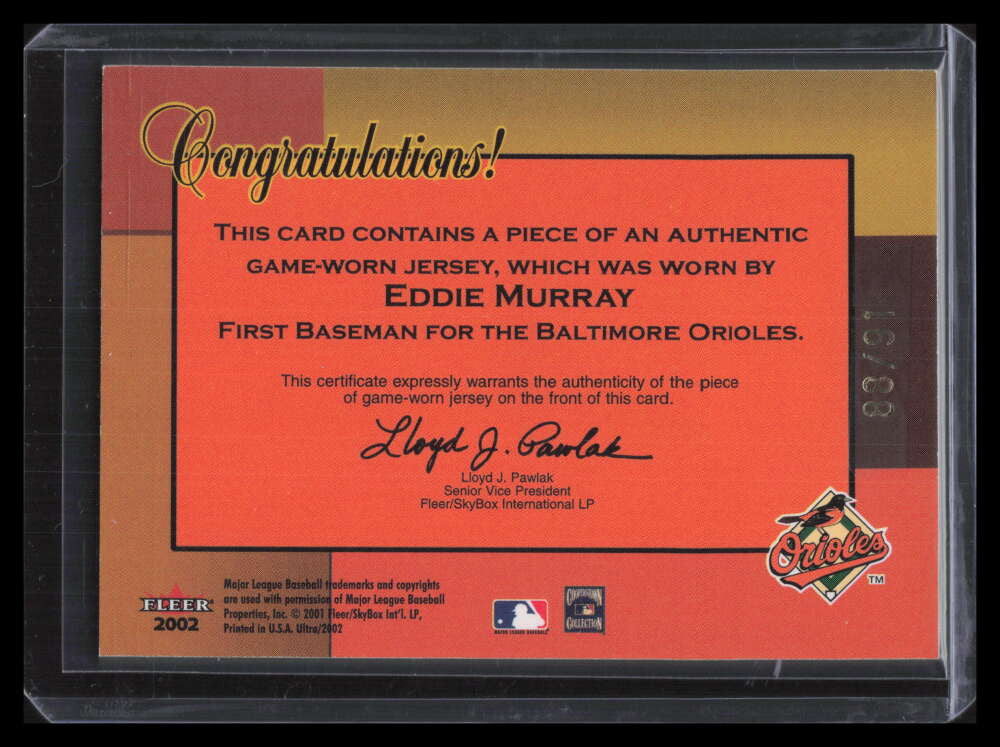 2002 Ultra Fall Classic Memorabilia 23 Eddie Murray Jersey 88/91