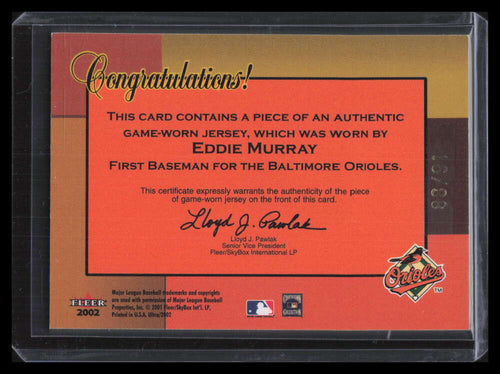 2002 Ultra Fall Classic Memorabilia 23 Eddie Murray Jersey 88/91