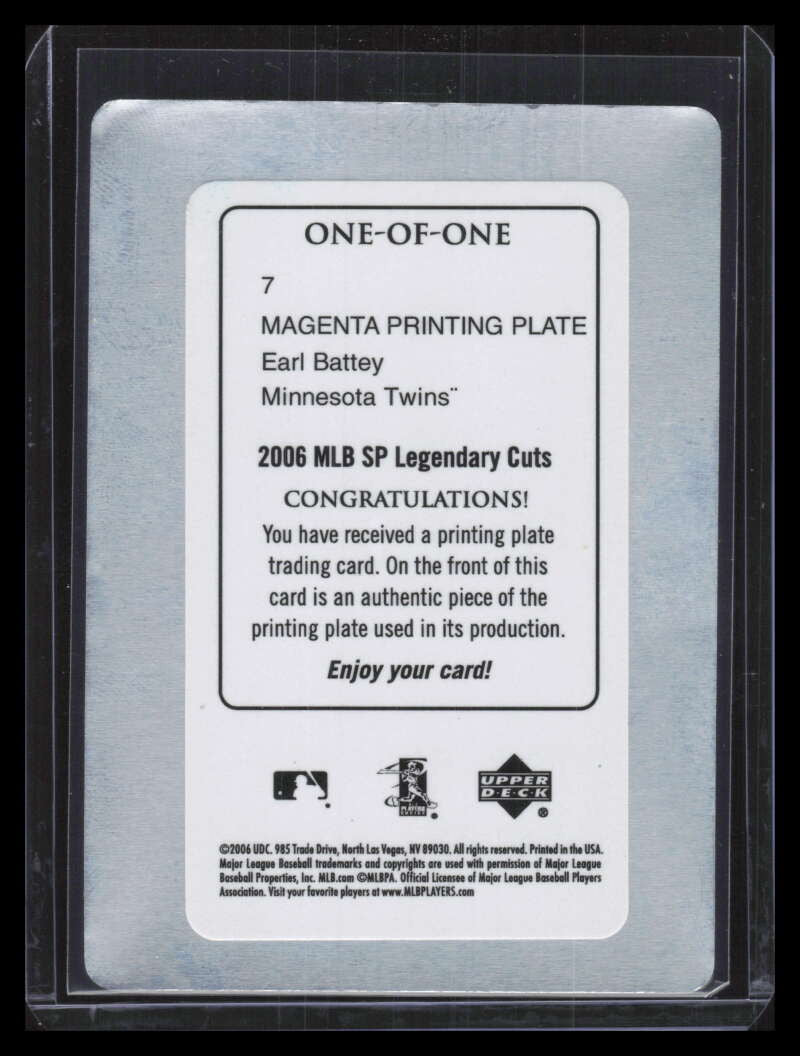 2006 SP Legendary Cuts Printing Plate Magenta 7 Earl Battey 1/1