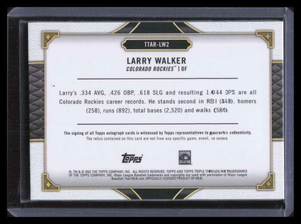 2022 Topps Triple Threads Autograph Relics Amber Larry Walker Jersey Auto 4/18