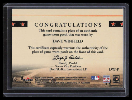 2002 Fleer Classic Cuts Game Used DWP Dave Winfield Patch /25 138040