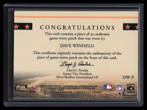 2002 Fleer Classic Cuts Game Used DWP Dave Winfield Patch /25 138041