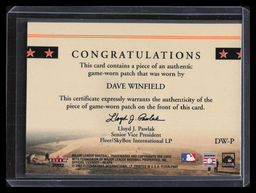 2002 Fleer Classic Cuts Game Used DWP Dave Winfield Patch /25 138043