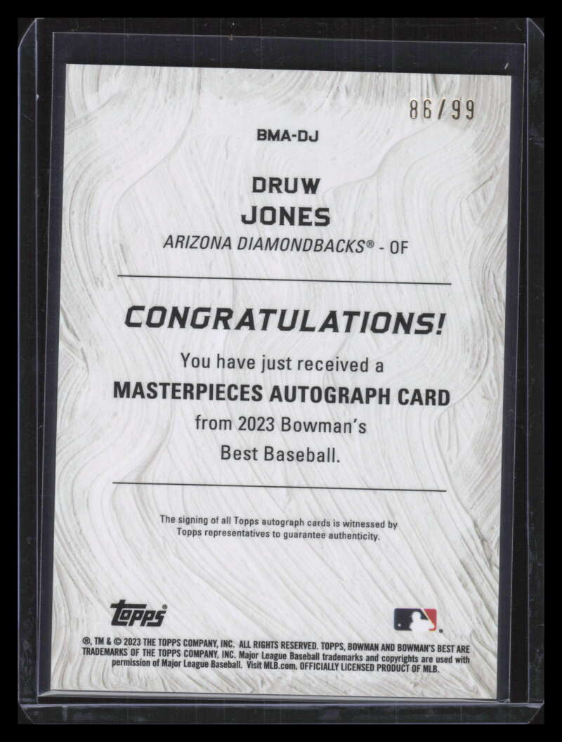 2023 Bowman's Best Masterpieces Autographs BMADJ Druw Jones Rookie Auto 86/99