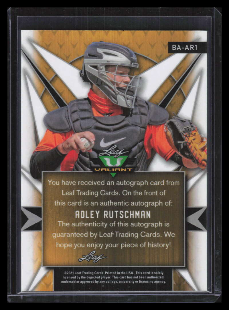 2021 Leaf Valiant baar1 Adley Rutschman Rookie Auto