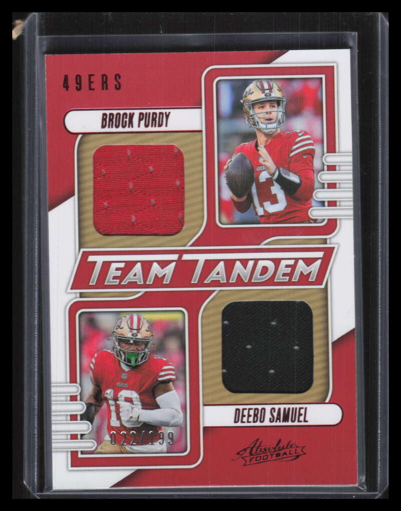 2023 Absolute Team Tandem Materials Deebo Samuel Brock Purdy Dual Jersey 22/199