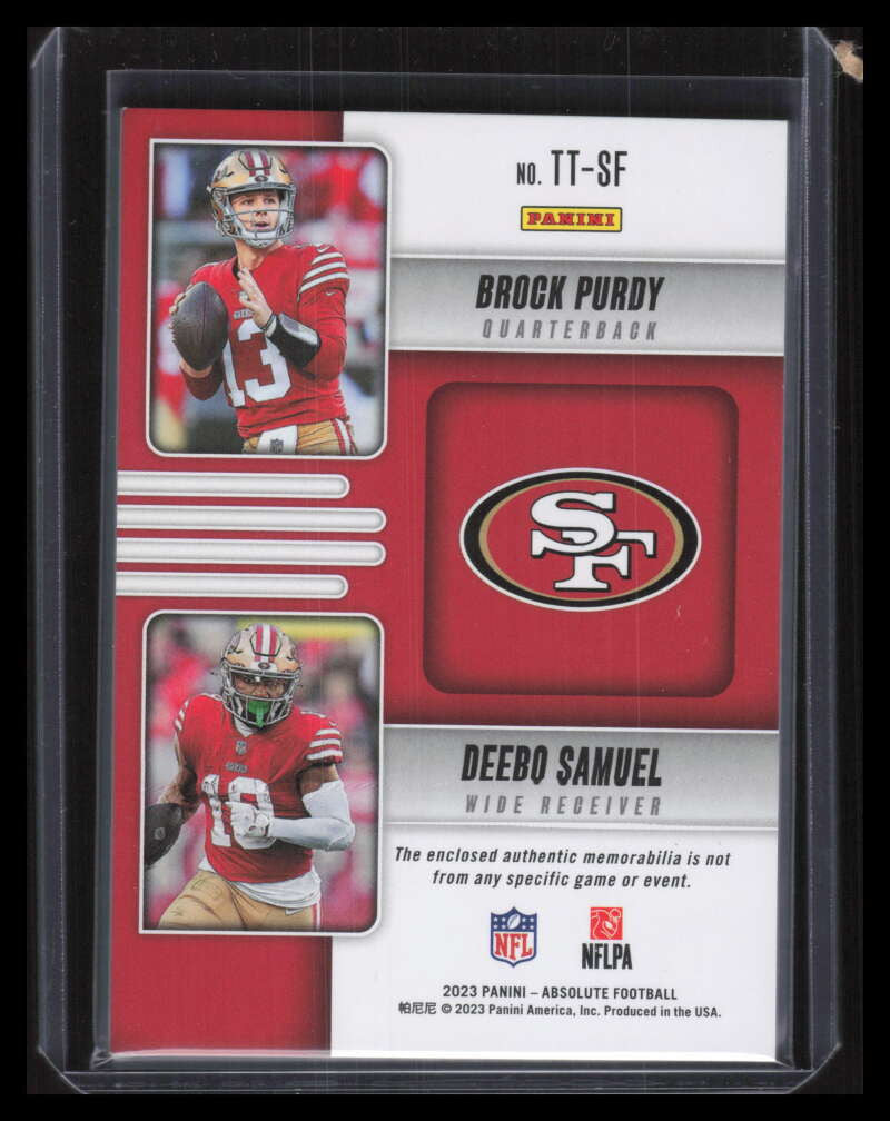 2023 Absolute Team Tandem Materials Deebo Samuel Brock Purdy Dual Jersey 22/199