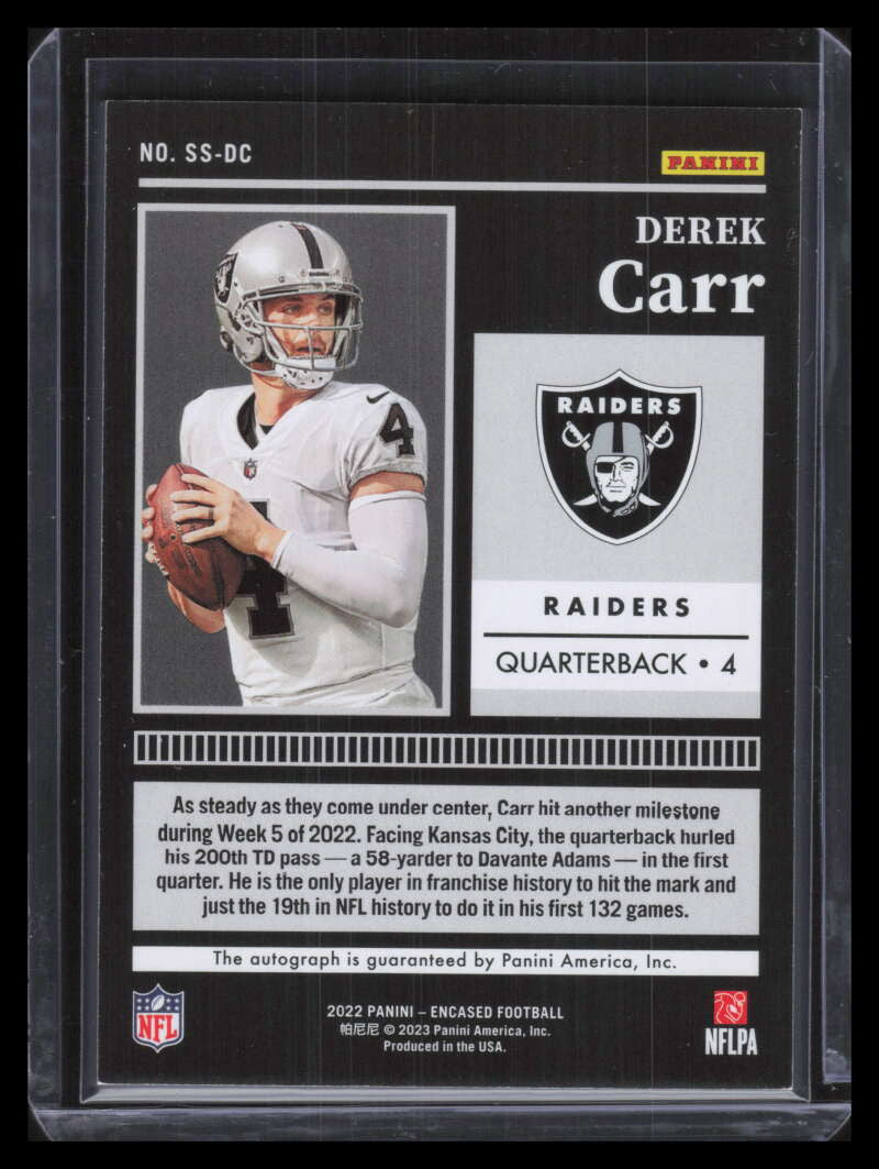 2022 Panini Encased Sapphire Signatures 47 Derek Carr Auto 2/15