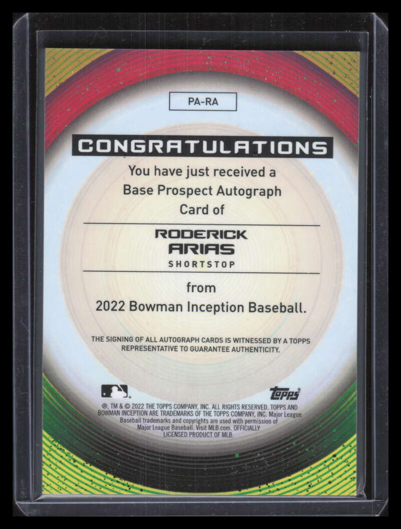 2022 Bowman Inception Autographs Gold PARA Roderick Arias Rookie Auto 9/50