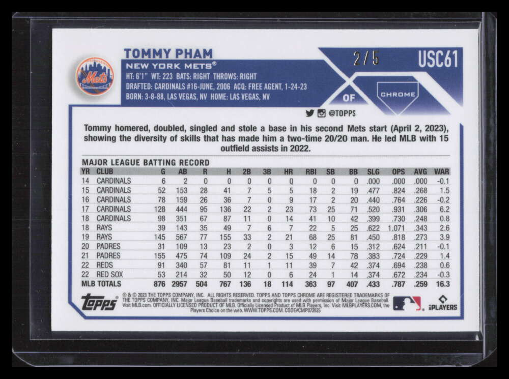 2023 Topps Chrome Update Frozenfractor usc61 Tommy Pham 2/5