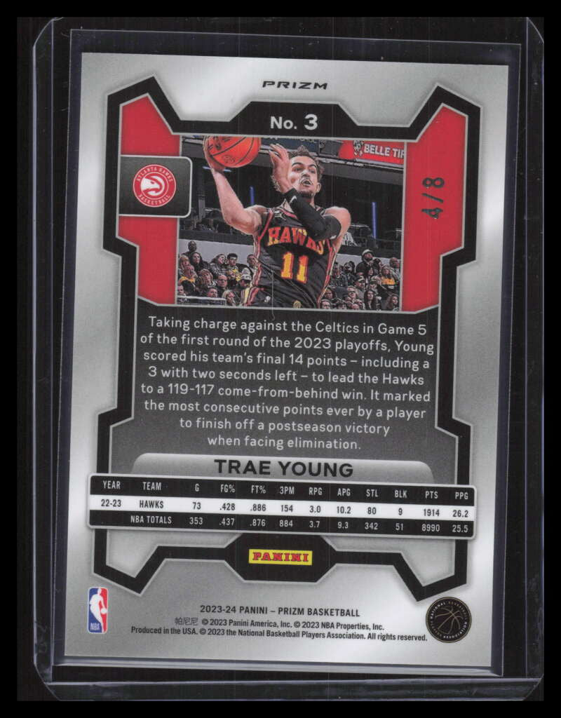 2023-24 Panini Prizm Prizms Choice Green Refractor 3 Trae Young 4/8