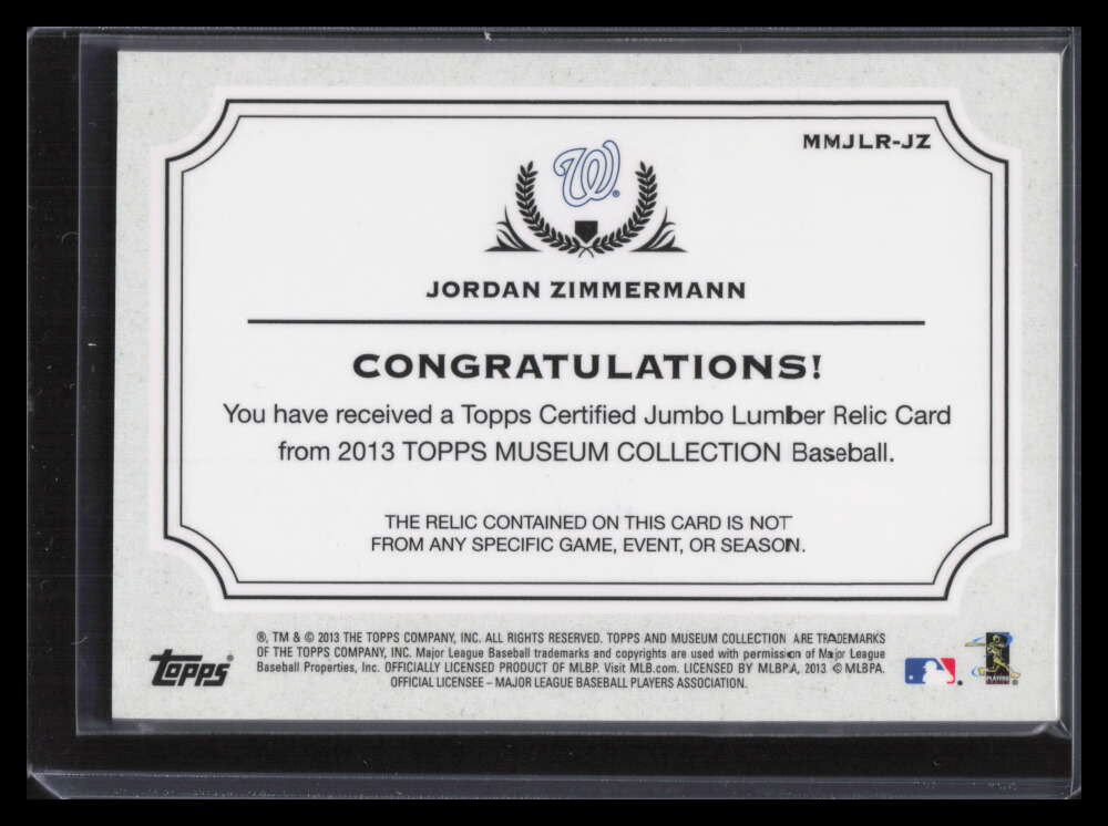 2013 Topps Museum Jumbo Lumber Gold Rainbow JZ Jordan Zimmermann Bat 1/1