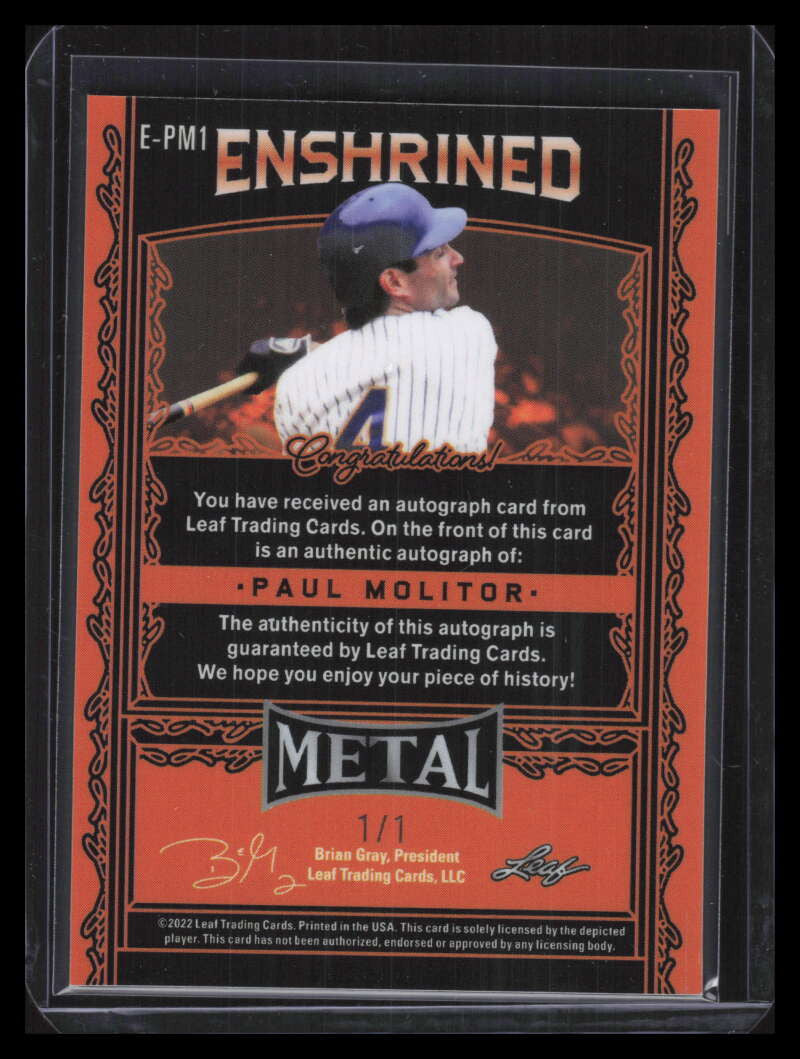 2023 Leaf Metal Enshrined Autographs Pulsar Red epm1 Paul Molitor Auto 1/1