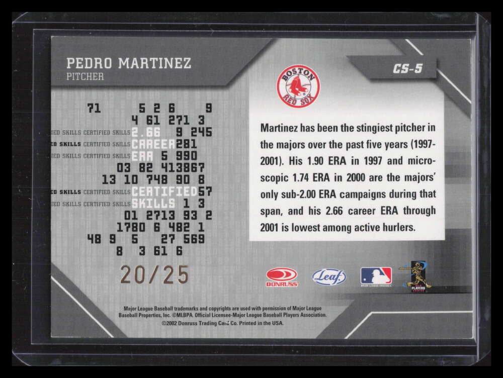 2002 Leaf Certified Skills Mirror Gold 5 Pedro Martinez 20/25