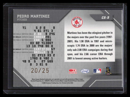 2002 Leaf Certified Skills Mirror Gold 5 Pedro Martinez 20/25