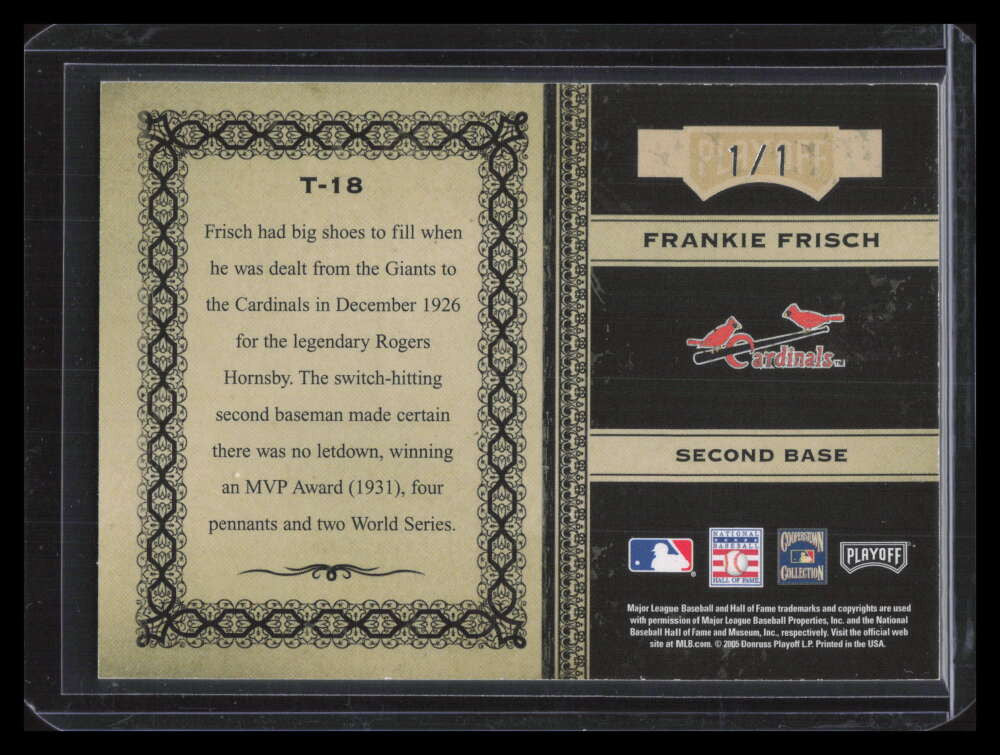 2005 Prime Cuts Timeline Century Platinum t18 Frankie Frisch 1/1