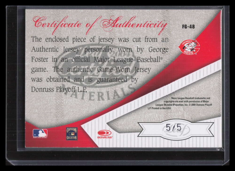 2004 Leaf Certified Fabric of the Game Autograph 48 George Foster Jersey Auto /5