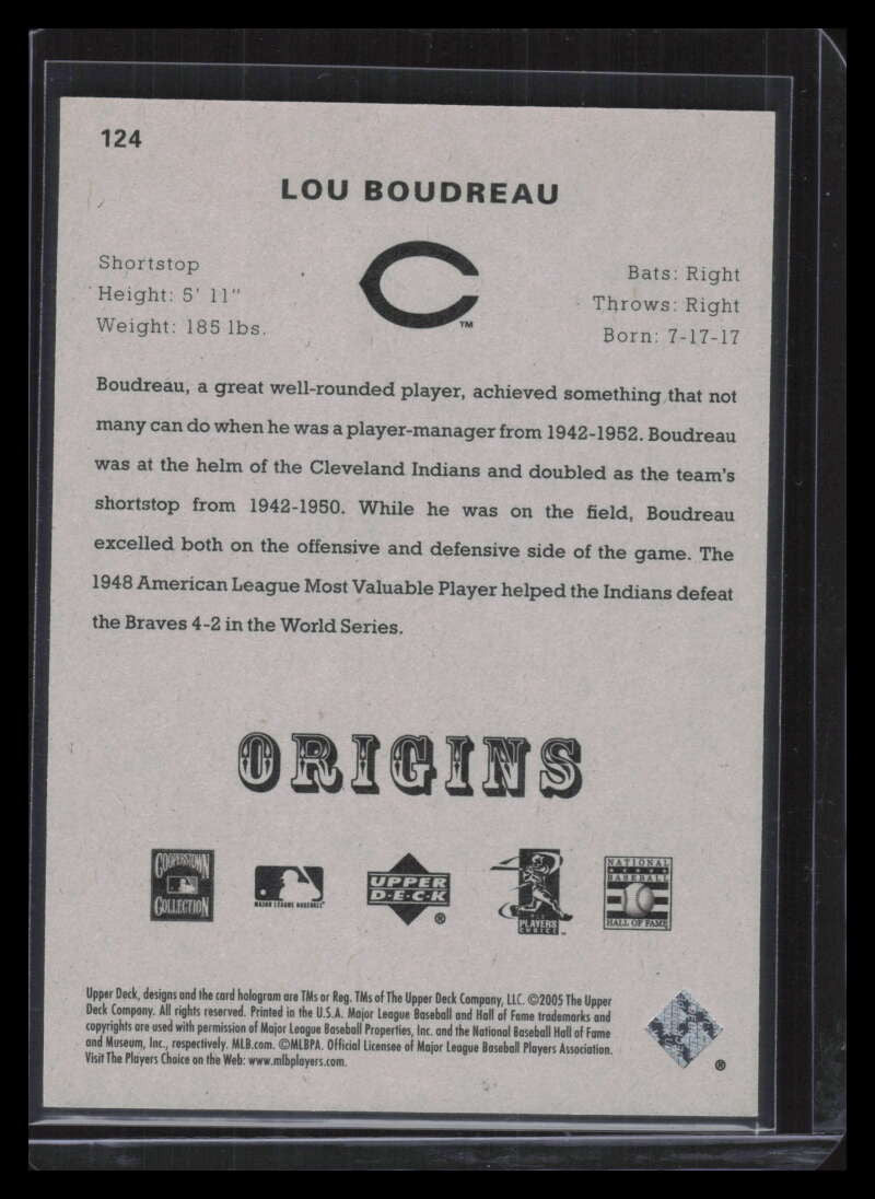 2005 Origins Black 124 Lou Boudreau RED 1/1 RETIRED