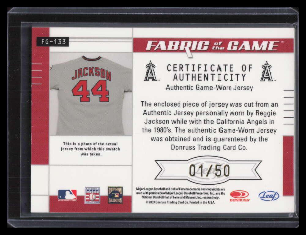 2003 Leaf Certified Fabric of the Game Autographs Reggie Jackson Jersey Auto 1/5