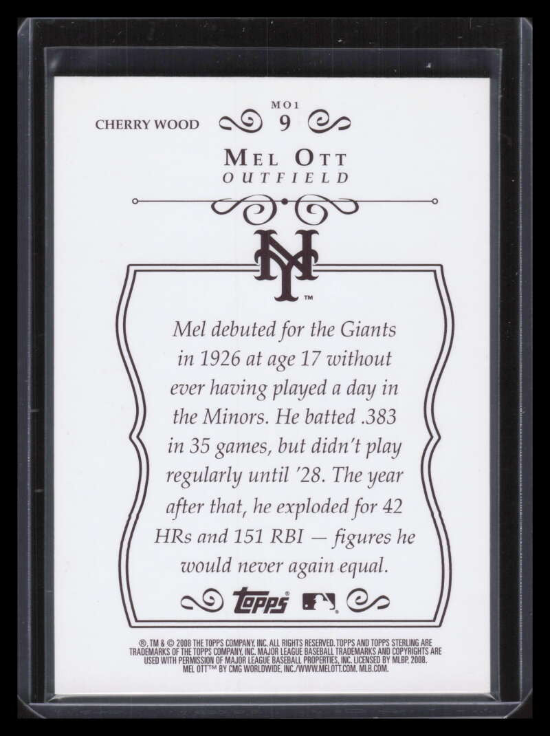 2008 Topps Sterling Framed Cherry Wood 9 Mel Ott 1/1