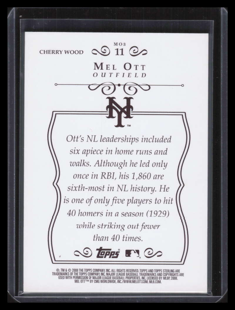 2008 Topps Sterling Framed Cherry Wood 11 Mel Ott 1/1